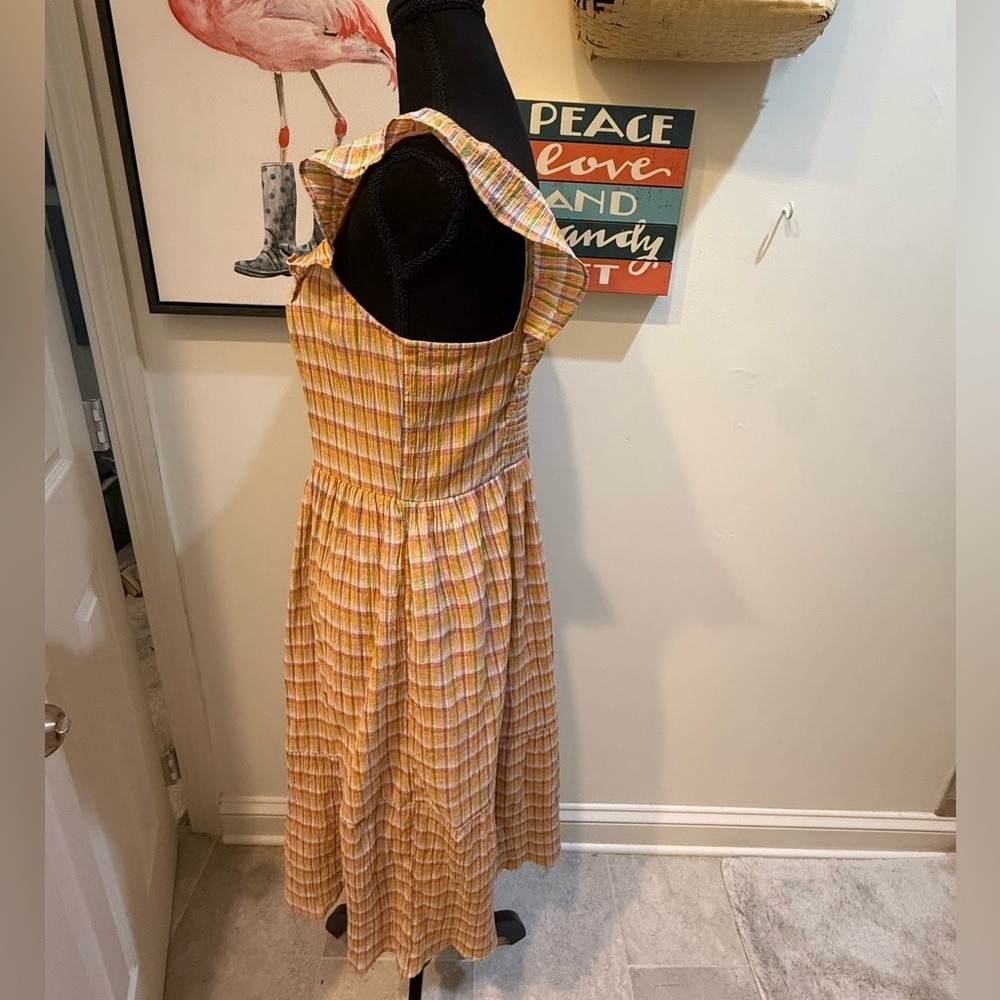 LOFT Tan Sundress with Square Neck and Flutter Sleeves - Picture 5 of 6